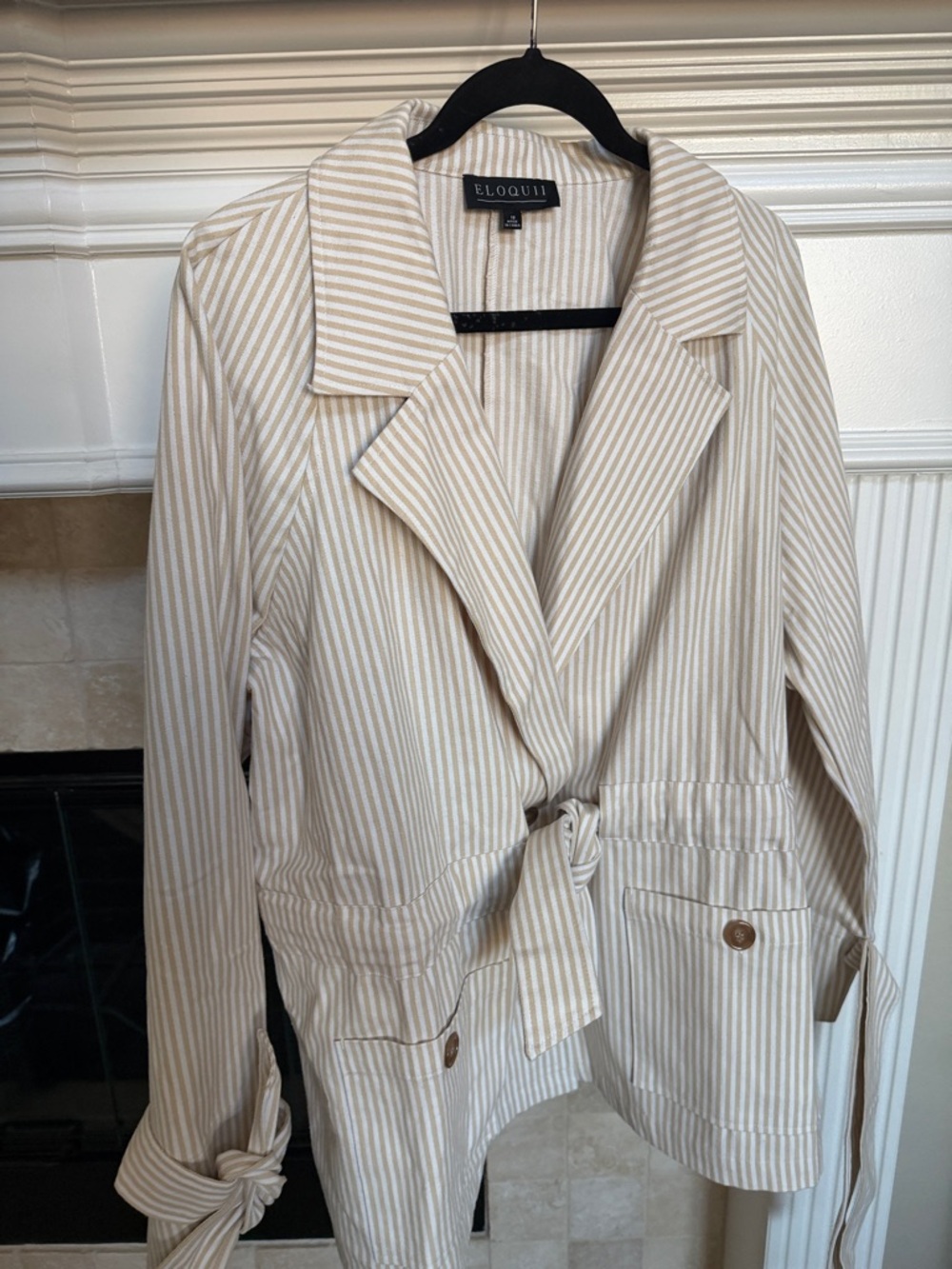 Eloquii Cream and White Striped Tie-Waist Blazer Sz 18 - Picture 2 of 12